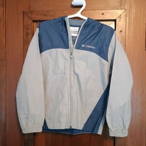 Columbia Two-Tone Hooded Windbreaker Jacket - Blue & Light Gray